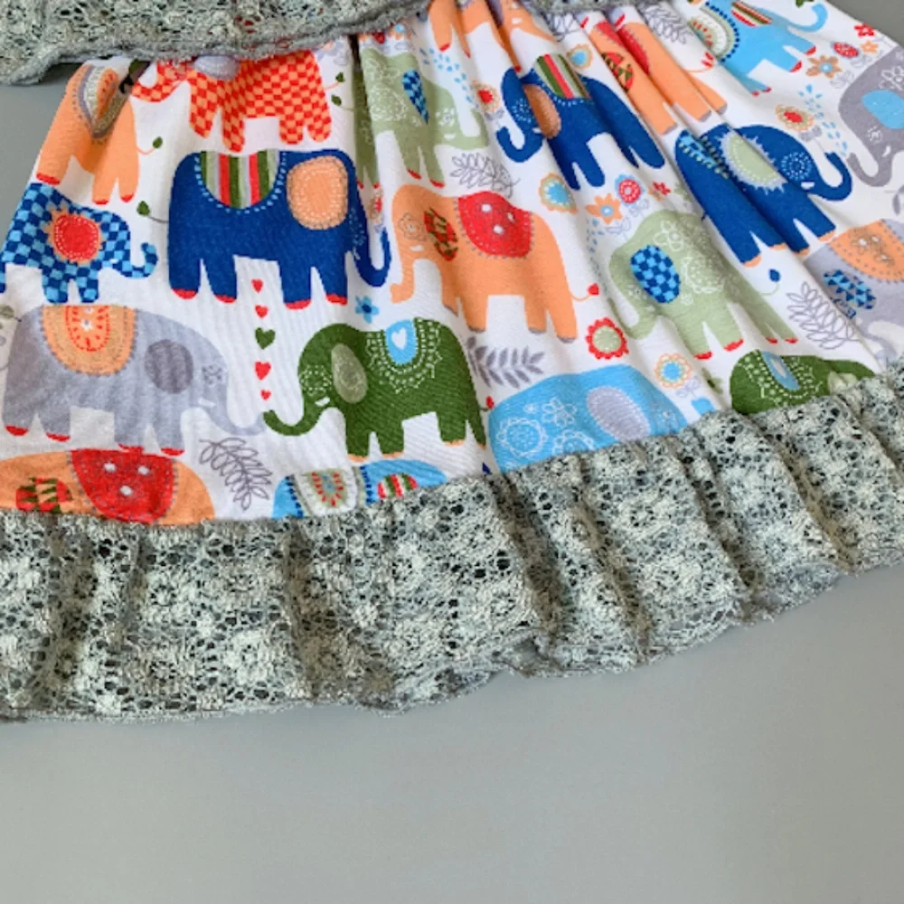 Boutique Elephant Short Sleeve Ruffle Dress